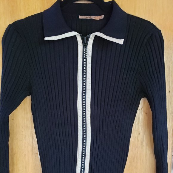 Belldini | Sweaters | Belldini Black Ribbed Rhinestone Zip Sweater |  Poshmark